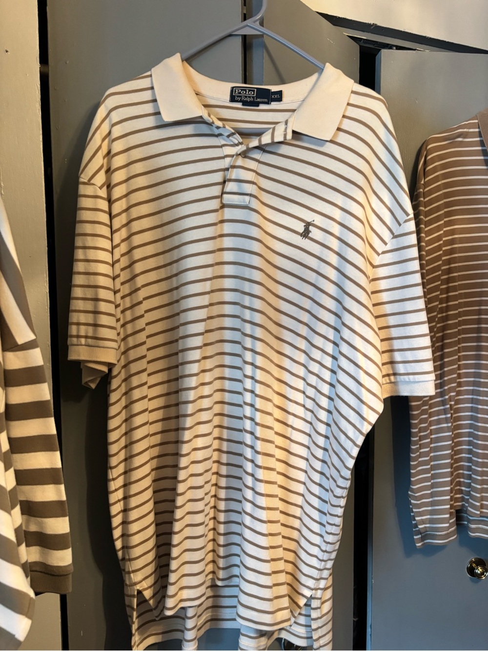 Polo by Ralph Lauren Cream and Brown Horizontal Stripe Polo